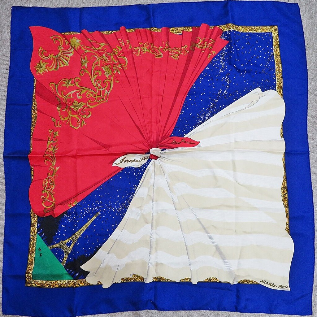 Authentic Hermes Souvenirs Navy Blue 100 Silk Scarf